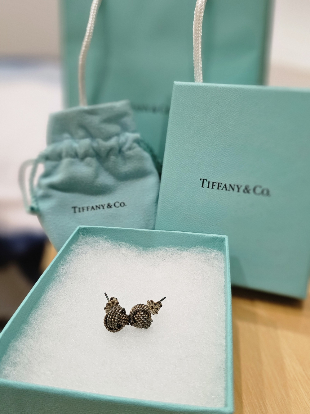 Tiffany & Co. Somerset Knot Stud Earrings Sterling Silver w/ Box & Pouch